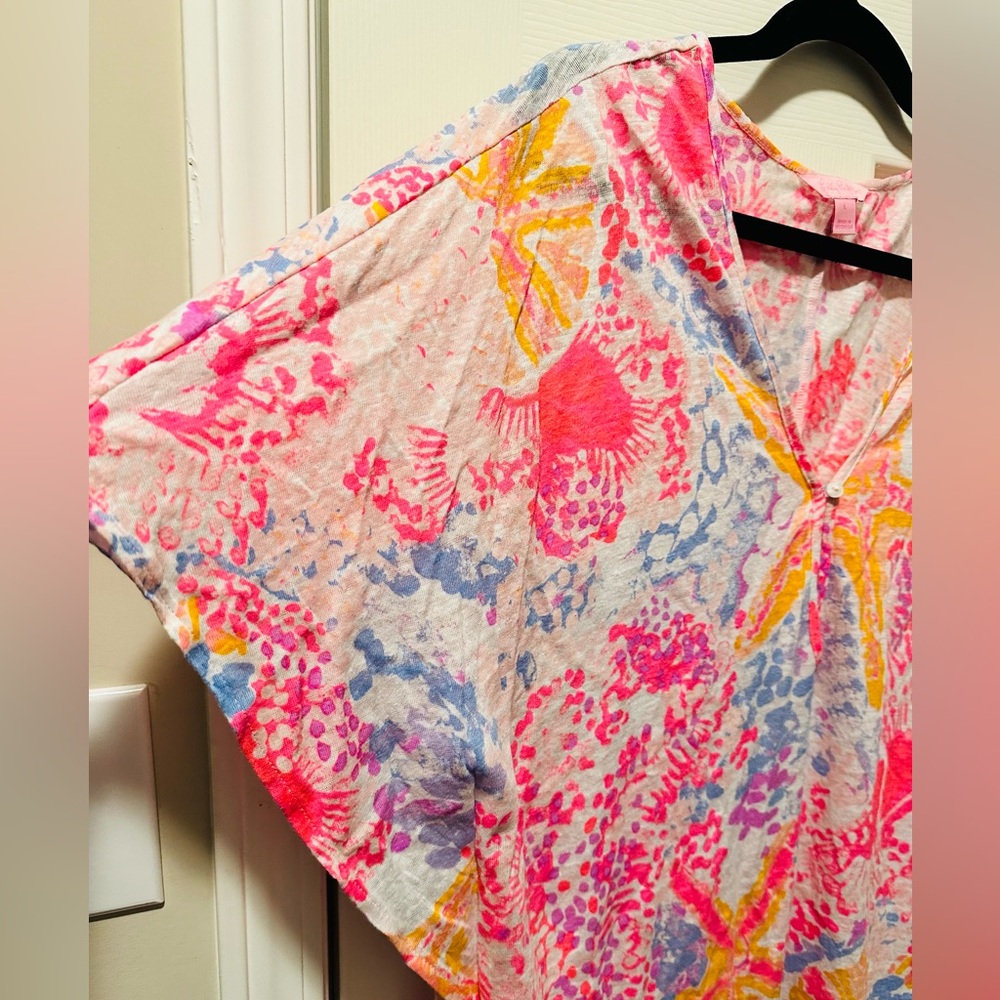 Lilly Pulitzer 100% Linen Balleta Cover Up in Paradise Pink Bohemian Beach L - Picture 7 of 14